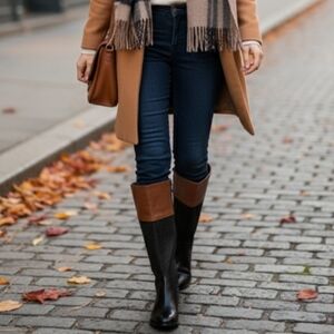 NWOT Leather Womens Riding Style Tall Milano Boots Volterra Zip Up Black Brown 9